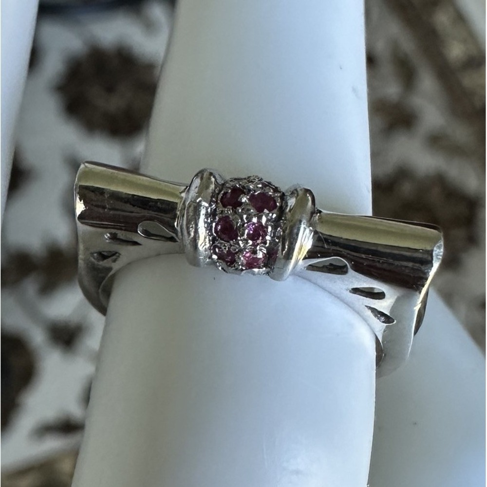 Vintage Accent Ring‎ Women's Size 5.75 Natural Ruby Deco Style 925 Sterling 2.8g